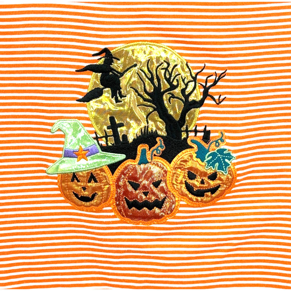 Halloween Shirt Women's XL Pumpkins Fall Witch Spooky Metallic Orange Full Moon - Picture 2 of 8